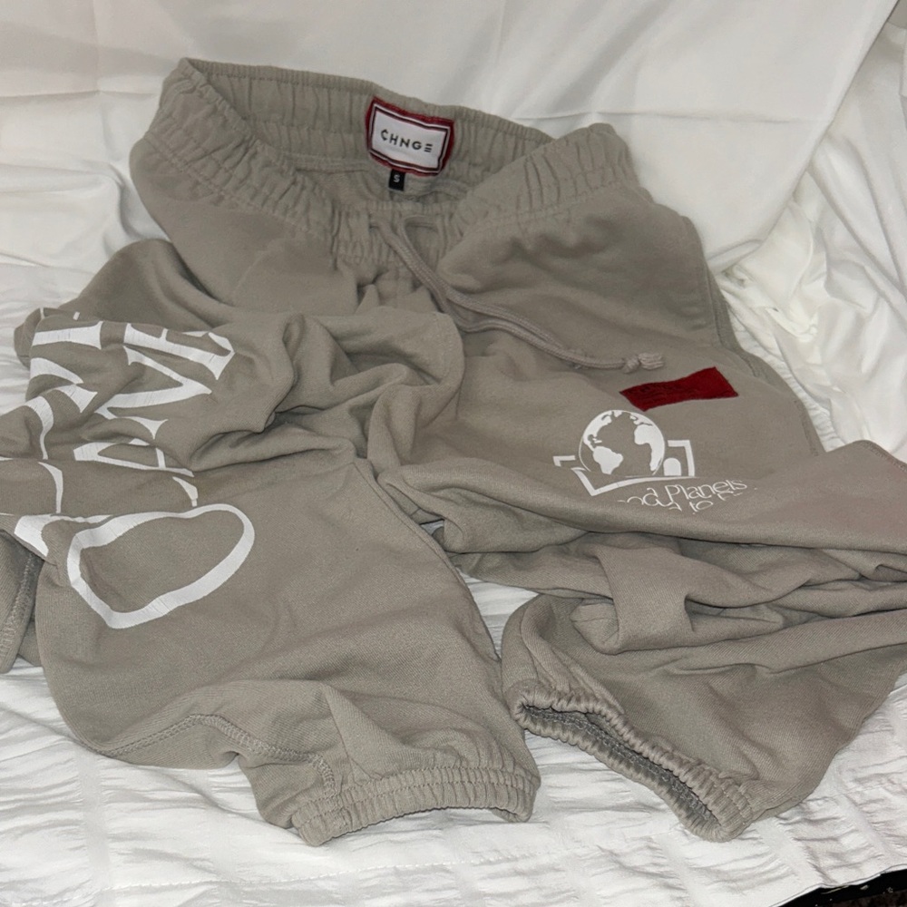 CHNGE Taupe Joggers with White Print